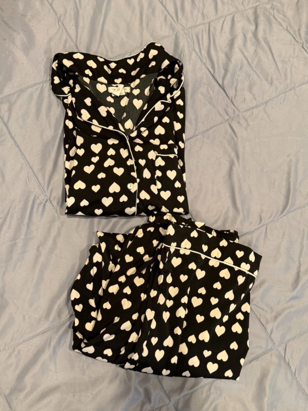 Tabitha Webb Sleepwear Black & White Heart Print Pajama Set Sz Small